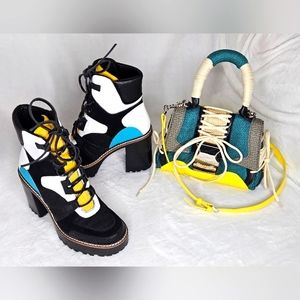 Steve Madden Teal/Black/Yellow Boot & Bag Set